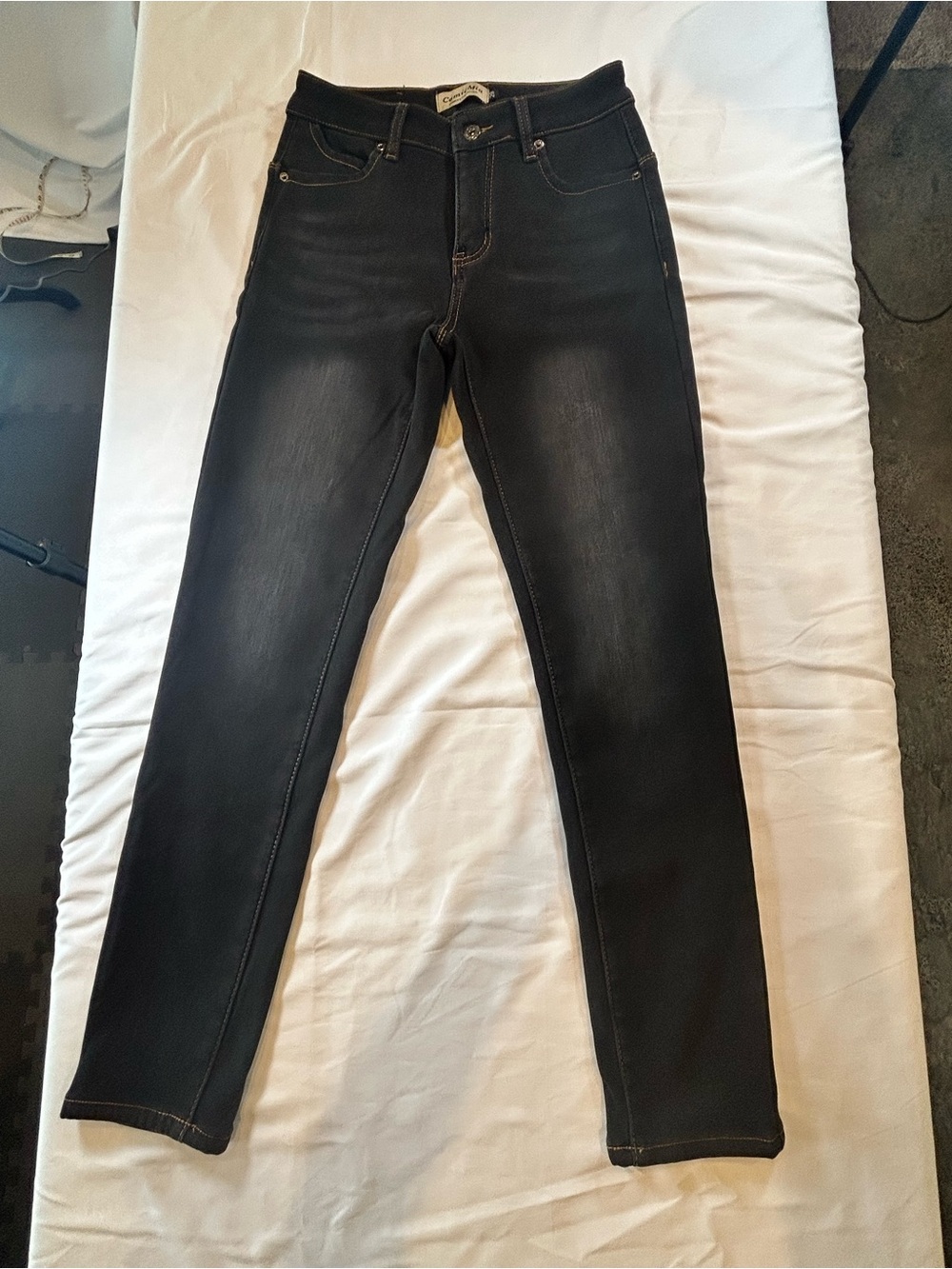 Cropped synthetic fur lined Ankle Jeans for Women — Black Slim Stretch-cozy warm